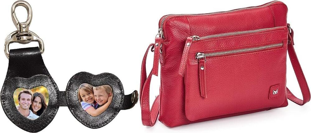 4097 Wise Owl Red Nappa Small Soft Pebbled Real Leather Crossbody Handbag